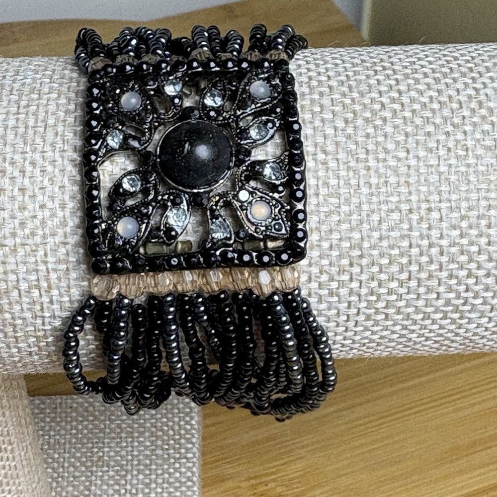 Unbranded Black Beaded Multi Strand Bling Bracelet